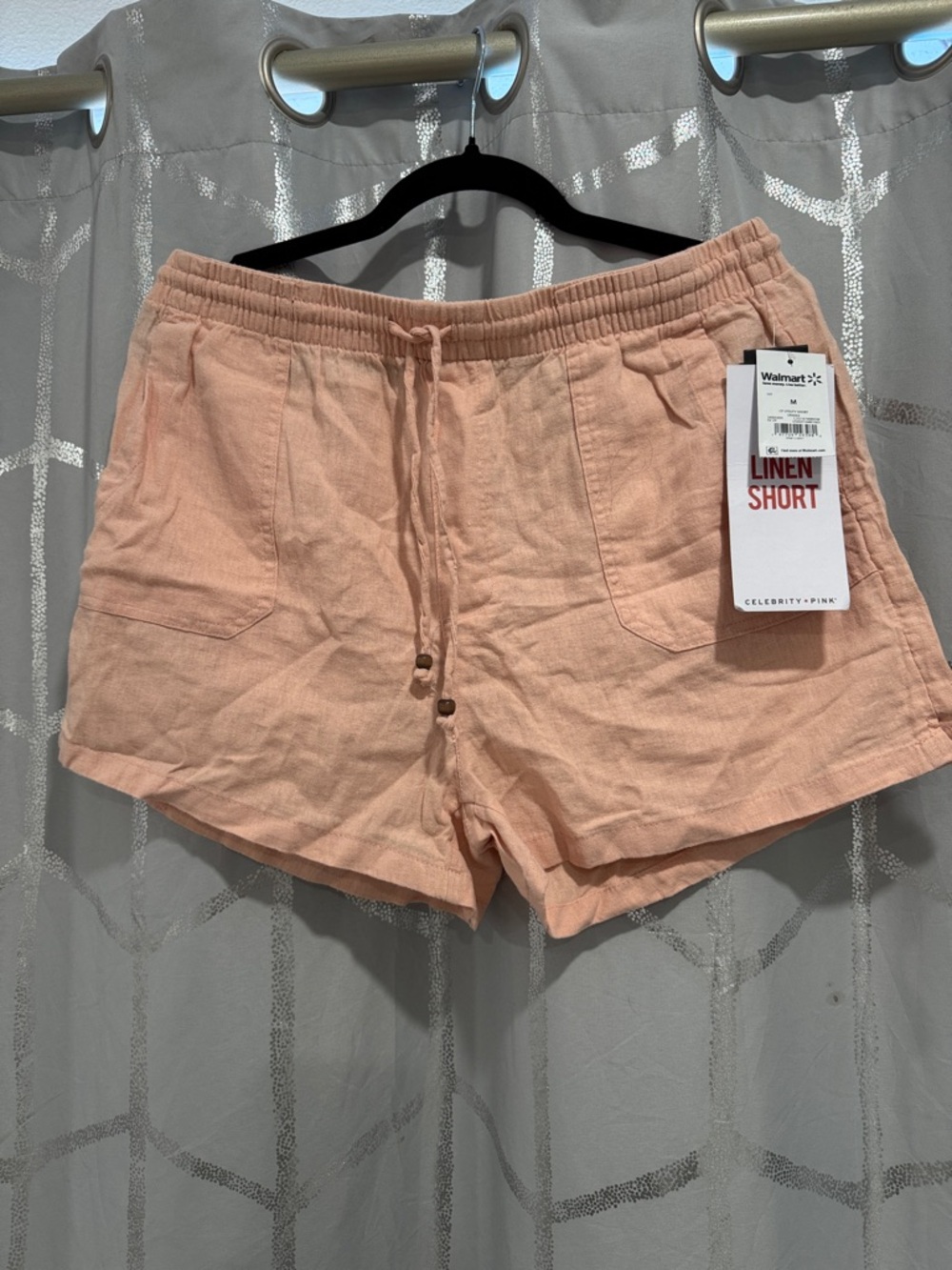 Celebrity Pink Peach Linen-Blend High Waist Drawstring Shorts